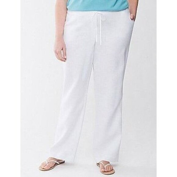 Lane  Bryant Collection White Linen Wide Straight Leg  Drawstring Pants Size 22 - Picture 1 of 5